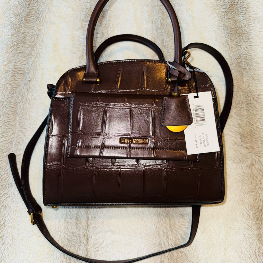 Steve Madden Women’s Chocolate Croc-Embossed Satchel Bag